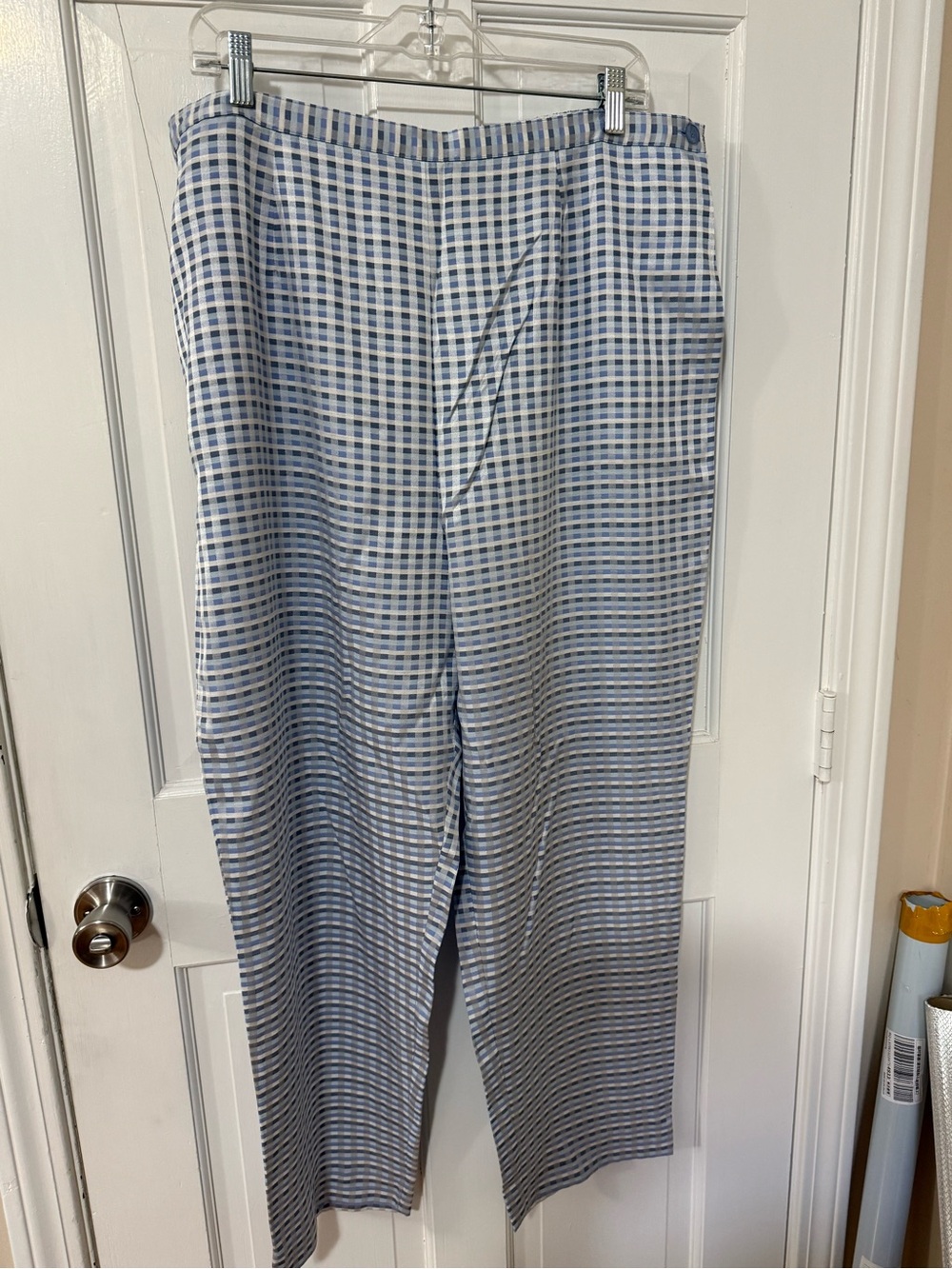 New – SAG Harbor Blue and White Gingham Wide-Leg Pants size extra large